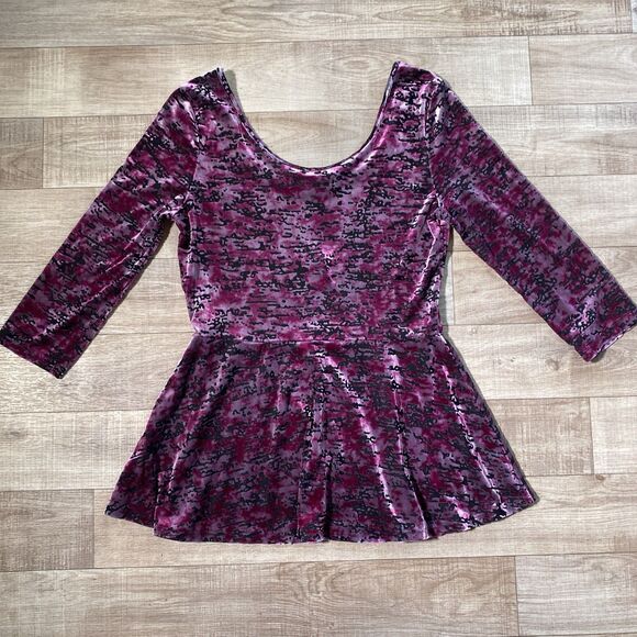 Decree Velvet Burnout Top Womens Med Peplum Goth Y2K Purple Pullover - Picture 5 of 8